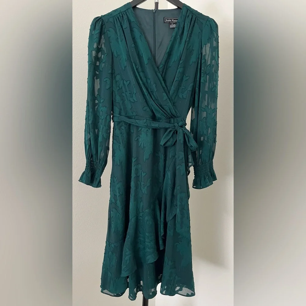 *HOLIDAY* Jessica Howard Long Sleeve Emerald Green Dress (Sz 4P) - Picture 3 of 16